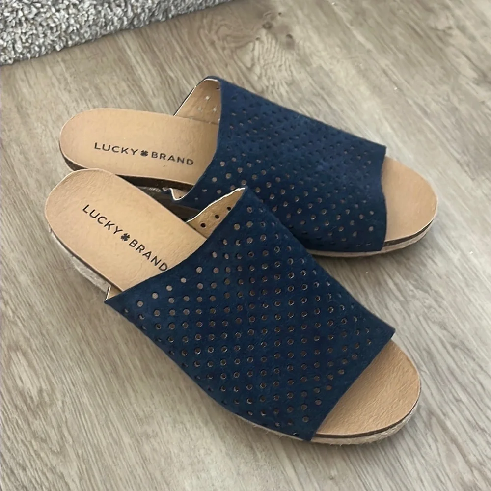Lucky Brand Jemya Wedge Espadrille Slides – Navy Blue – Size 8